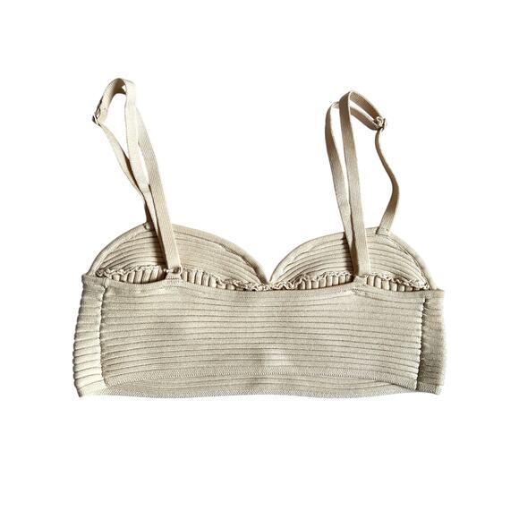 Jonathan Simkhai Ribbed Stretch Bustier Crop Top S Beige/Cream - Picture 3 of 6